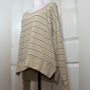 Aerie OFFLINE WOW! Waffle Knit Striped Oversized Shirt Large Beige Green